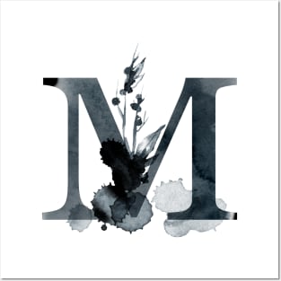 Floral Monogram M Dark Herbs And Flora Posters and Art